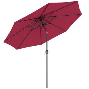 Sombrilla de jardín Ø300x250 cm con manivela, inclinación y poste desmontable, color vino tinto