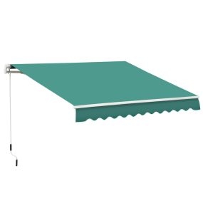 Toldo manual retráctil 3x2,5 m para terraza, aluminio, verde, anti-UV e impermeable
