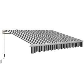 Toldo manual retráctil 395x245 cm para terraza, brazo articulado, aluminio, azul y blanco