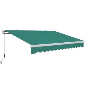 Toldo manual retráctil 395x245 cm para terraza, aluminio, verde, anti-UV e impermeable