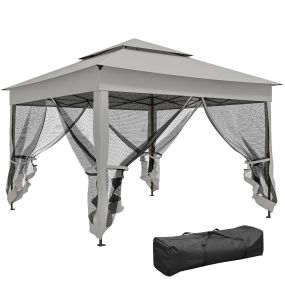 Carpa plegable gazebo 3,3x3,3 m con 4 paredes de malla anti-UV y bolsa de transporte gris claro