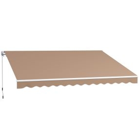 Toldo manual retráctil 350x250 cm para terraza, aluminio, marrón, anti-UV e impermeable