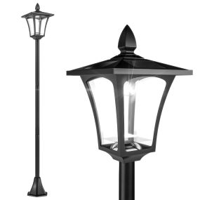 Farola solar para jardín con panel solar, encendido automático, acero inoxidable IP44, 18x18x160 cm, negro
