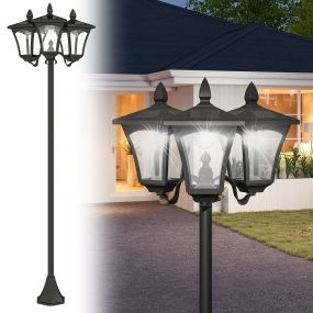 Farol solar de jardín con 3 luces LED IP44 negro 51,5x47x182,5 cm