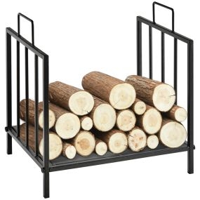 Estante de leña para chimenea interior y exterior con asas 44,5x33x46,5 cm negro