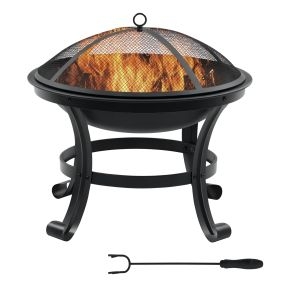 Brasero exterior de acero negro Ø55x50 cm con protector de chispas y atizador