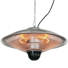 Calefactor exterior de techo 1010/2210W infrarrojos con mando IP44 aluminio plata Ø58,5x33 cm