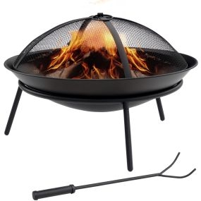 Brasero exterior de metal con protector de chispas y atizador Ø47x33 cm negro