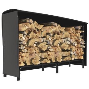 Estante de Leña con Funda 600D, Leñero Exterior Metálico Robusto, Longitud Ajustable, Carga 200 kg, para Interior y Exterior, Jardín, Terraza, 180x36x99 cm, Negro