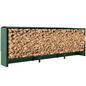Estante de Leña con Funda de PE, Leñero Exterior Metálico Robusto, Longitud Ajustable, Carga 300 kg, para Interior y Exterior, Jardín, Terraza, 300x36x99 cm, Verde y Negro