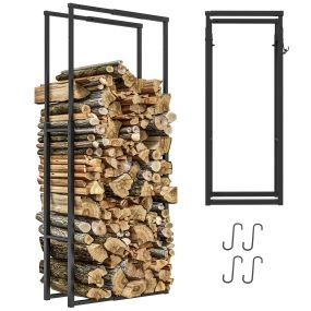 Soporte para leña extensible metálico con 4 ganchos 40-65x25x100-150 cm negro