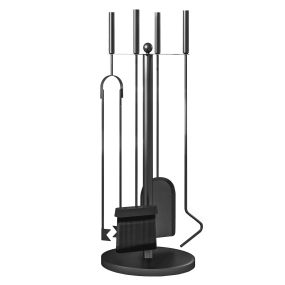 Juego de herramientas para chimenea de 5 piezas de metal negro con escoba, pala, tenazas y atizador Ø25x54 cm