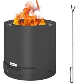 Brasero exterior redondo Ø45x42 cm de acero negro con bandeja para cenizas, atizador y protector de chispas