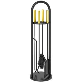 Juego de utensilios para chimenea de metal 5 piezas negro y dorado 20x20x71 cm