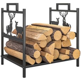 Estante de Leña Metálico, 42,5x33,5x43 cm, Leñero Exterior Decorativo Resistente con Asas, Soporte de Madera para Chimenea, para Jardín, Terraza