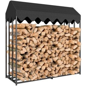Estante de leña metálico 186x70x185 cm con cubierta impermeable 600D para exterior