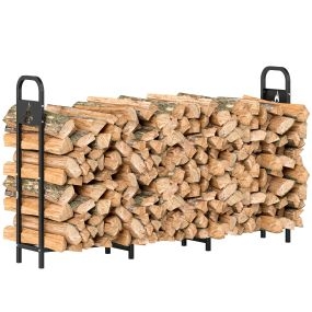 Estante de leña metálico 200x30x120 cm carga 300 kg para exterior y jardín