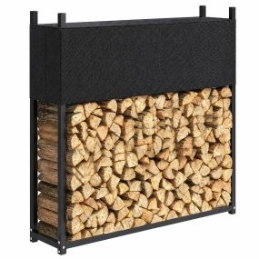 Estante de Leña con Funda 600D, Leñero Exterior de Acero Galvanizado Robusto, Carga 250 kg, para Interior y Exterior, Jardín, Terraza, 106x25x113 cm, Negro