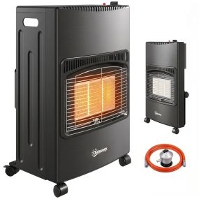 Estufa de Gas Butano Exterior, 4,2 kW, Calefactor de Gas Terraza con Sensor ODS, 3 Niveles de Calor, Encendido Piezoeléctrico, Antivuelco, 4 Ruedas, Paneles Laterales Plegables, 25 m², Negro