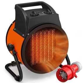 Calefactor Eléctrico Cerámico PTC, 5000W, Portátil, Calentamiento Rápido, Termostato Regulable, 3 Modos y Ángulo Ajustable, Protección contra Sobrecalentamiento para 48 ㎡, para Garaje Naranja