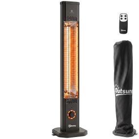 Calefactor por Infrarrojos Terraza 2000 W, Estufa Exterior Eléctrica de Pie o Pared con Control por Mando/Control Giratorio, IP65, 9 Niveles Calor, Temporizador 8 h, Apagado Inclinación Funda