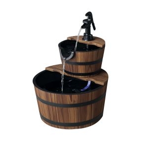 Fuente de agua de madera en cascada de 2 niveles con bomba eléctrica y salida ajustable 44,5x44,5x58,5 cm natural
