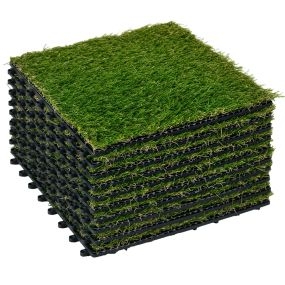 Césped artificial 10 piezas 30x30 cm 20 mm anti-UV verde oscuro para jardín patio balcón
