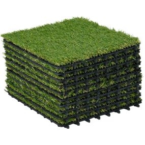 Césped artificial 10 piezas 30x30 cm 25 mm anti-UV verde oscuro para jardín patio balcón