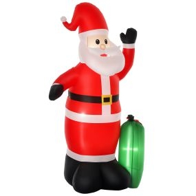Papá Noel inflable con regalo, 3 luces LED e inflador eléctrico, 148x85x240 cm, rojo y verde