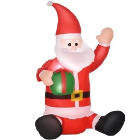 Papá Noel hinchable 1,2 m con regalo, decoración navideña LED, apto interior y exterior