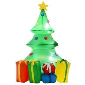 Árbol de Navidad inflable 1,5 m con luz LED, hinchador y adornos, 65x75x150 cm, verde
