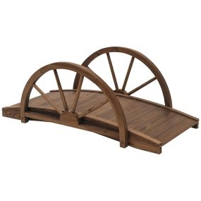 Puente de jardín de madera carbonizada con barandillas en forma de rueda 100x50x37 cm carga 150 kg