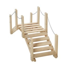 Puente de jardín de madera natural con pasamanos de cadenas metálicas 100x32x48 cm