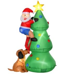 Árbol de Navidad Inflable 180 cm con Luces LED Papá Noel y Perro Decoración Navideña Iluminada para Interior y Exterior Multicolor