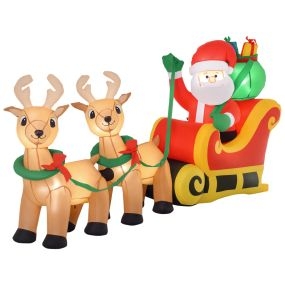 Papá Noel inflable con trineo y renos con luces LED para exterior 240x57x112 cm multicolor