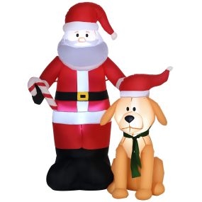 Papá Noel inflable con perro 9 luces LED IP44 e inflador eléctrico 117x80x157 cm multicolor