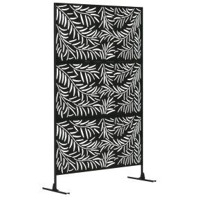 Biombo separador de ambientes de 3 piezas con diseño de hoja de sauce para exterior 122x45x198 cm negro