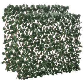 Valla de Enrejado Expandible de 2 Piezas con Hojas 295x70 cm Seto Artificial de Mimbre Pantalla de Privacidad para Jardín Verde
