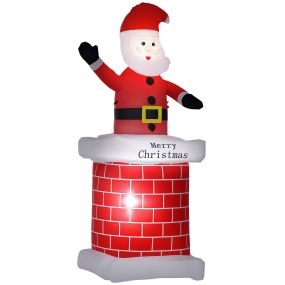Papá Noel hinchable con chimenea, 2 luces LED e inflador eléctrico, 80x70x210 cm, multicolor