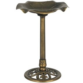 Baño para pájaros de jardín 71 cm, diseño hoja de loto, acabado envejecido, bronce