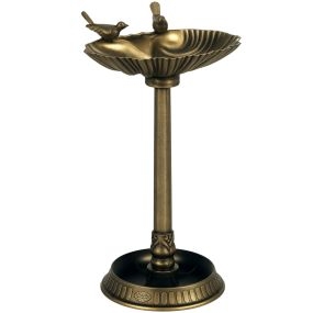 Baño para pájaros de jardín de 81 cm con base de pedestal, diseño de concha, bronce