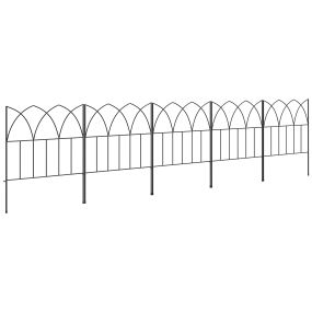 Vallas de jardín 205x45,5 cm set de 5 de metal negro para terraza patio y césped