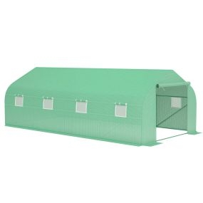 Invernadero de jardín tipo túnel 6x3x2 m con 8 ventanas y puerta enrollable de acero verde