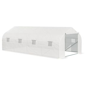 Invernadero de jardín tipo túnel 6x3x2 m con 8 ventanas y puerta enrollable de acero blanco