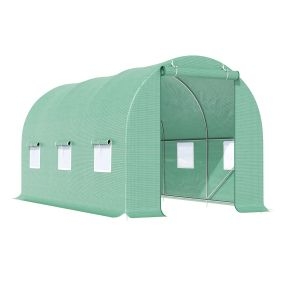Invernadero túnel 445x200x200 cm con 6 ventanas, 1 puerta y cubierta PE 140 g/m² para cultivo