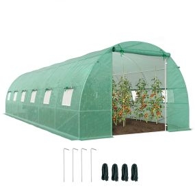 Invernadero de túnel exterior 8x3x2 m con 12 ventanas y puerta enrollable acero y PE verde