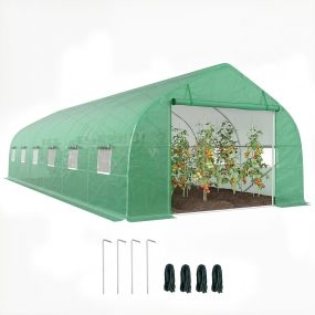 Invernadero de túnel exterior 8x3x2 m con 12 ventanas y puerta enrollable acero y PE verde