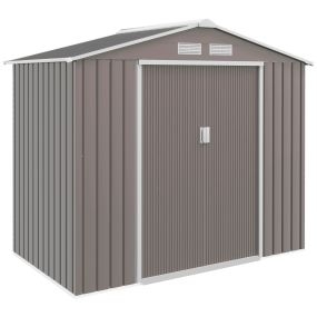 Caseta de jardín exterior metálica 2,5 m² 213x130x185 cm gris con 2 puertas correderas y 4 ventanas