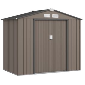 Caseta de jardín exterior metálica 2,5 m² 213x130x185 cm marrón con 2 puertas correderas y 4 ventanas