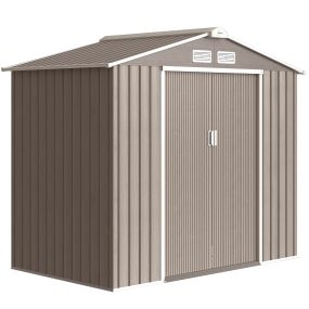 Caseta de jardín exterior metálica 2,5 m² 213x130x185 cm con 2 puertas correderas y 4 ventanas madera natural